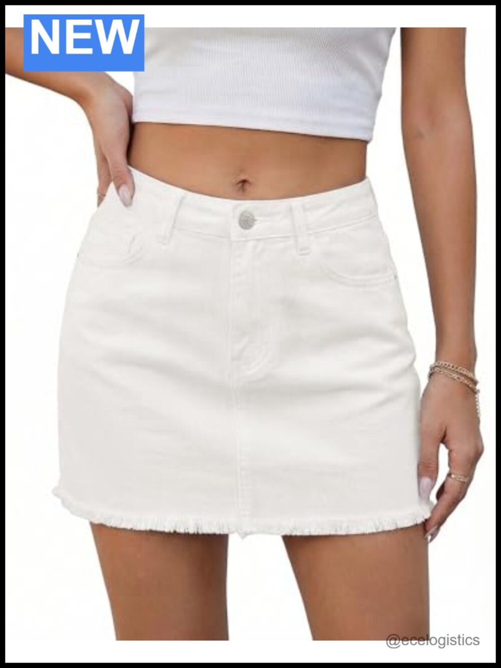 Women's Mid Rise Denim Skirt Frayed Hem Mini Jean Skirt with Pockets